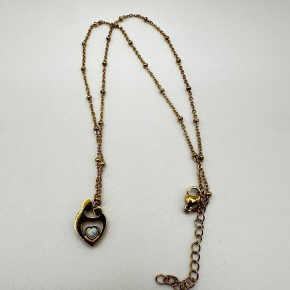NIB gold tone "mother and child" holding opal, 18" necklace! - Picture 7 of 13